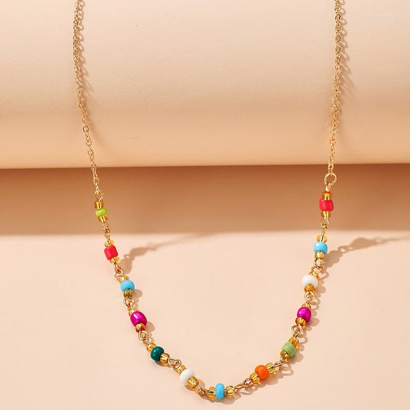 

Pendant Necklaces HuaTang Colorful Beaded Chain Choker Necklace For Women Beads Charm Collares Fashion Jewelry Accessories 13414