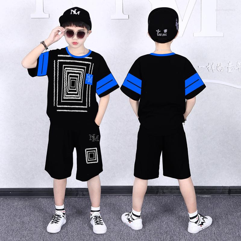 

Clothing Sets Summer 2Pcs Suits Boy Set Hip Hop Style Letter T-shirt Shorts Pants Teenage Clothes Tracksuit 6 8 9 10 12 Years, Black