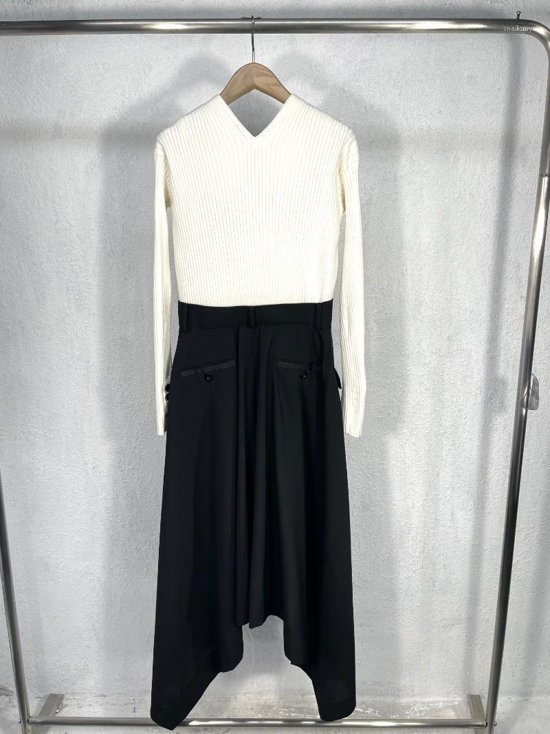 

Casual Dresses 2023FW Autumn Winner High Quality Women V Neck Long Sleeve Knitted Asymmetrical Dress 2 Color For Female Gdnz 8.22, Black