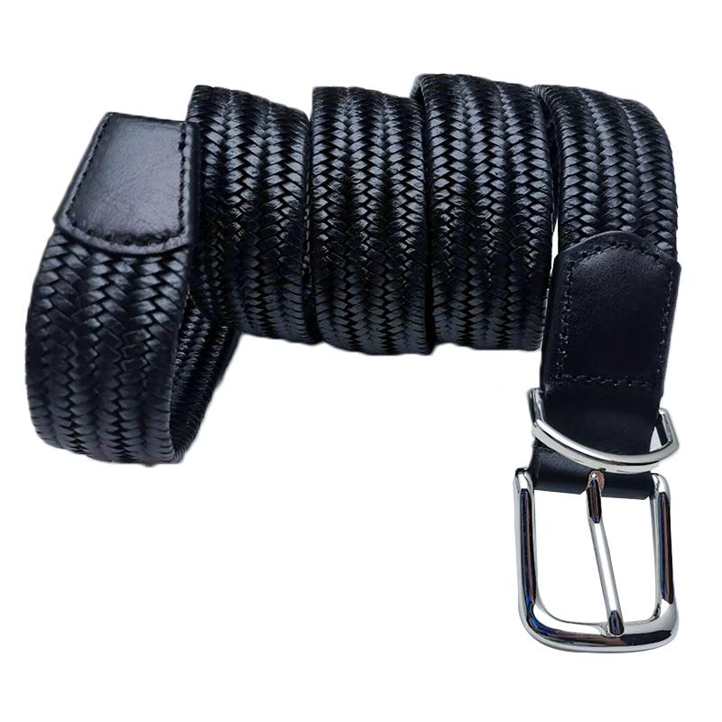 

Belts Leather For Men Casual Knitted Pin Buckle Youth Pants With Personality Woven Canvas Elastic Stretch Punk Belt, Black