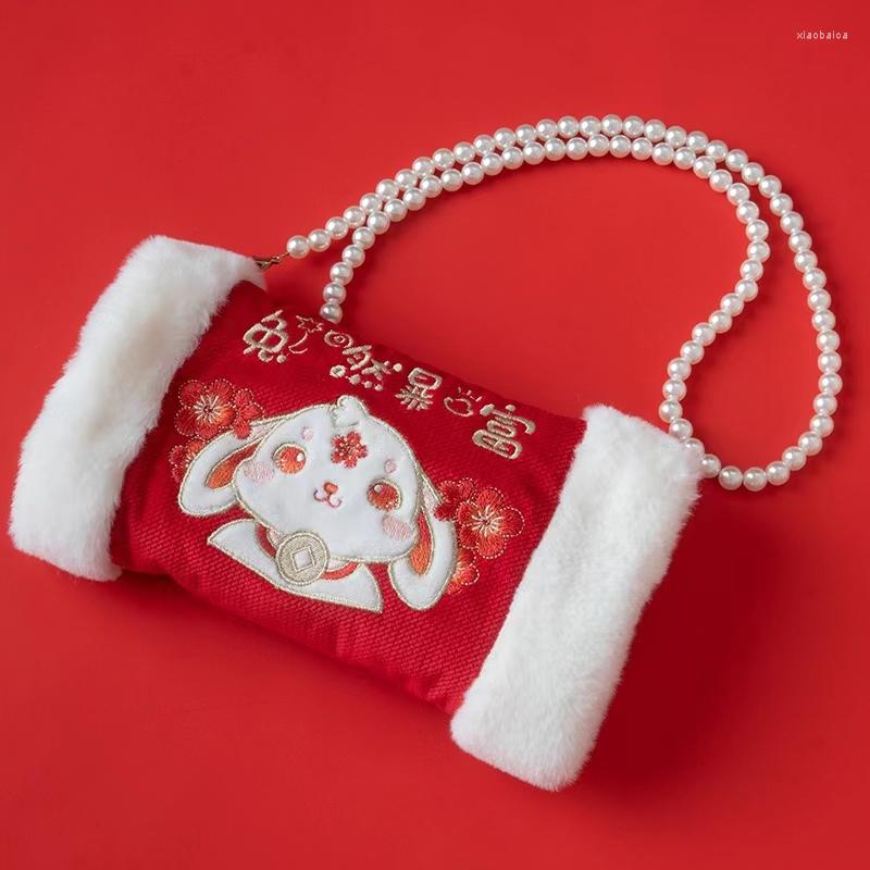 

Evening Bags Hanfu Girls Winter Warm Clutch Bag Little Girl Embroidery Chinese Style Year Of The Small Backpack Shoulder 2023, Red