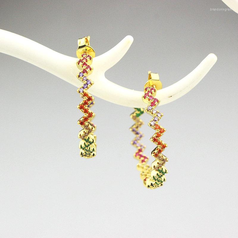 

Hoop Earrings 5pair/lot Beauty Multicolor Cz Rainbow Charm Earring Wholesale Big Circle Shape Fashion Jewelry Dangle