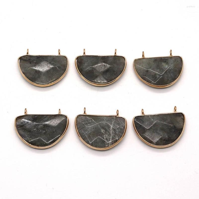

Pendant Necklaces Natural Glitter Stone 26x32mm Double Hole Connector Fashion Jewelry DIY Necklace Earrings Charm Boutique Accessories