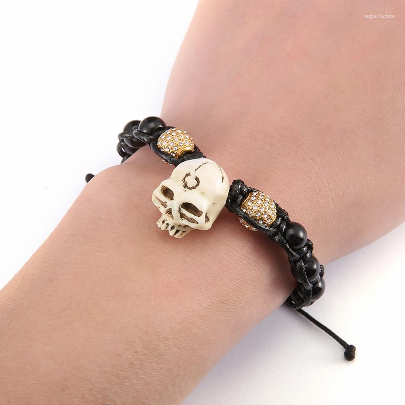 

Strand SKQIR Adjustable Milky Resin Demon Cranium Bracelet Black String Beads Thread Men Fashion Jewelry Women Party Gift