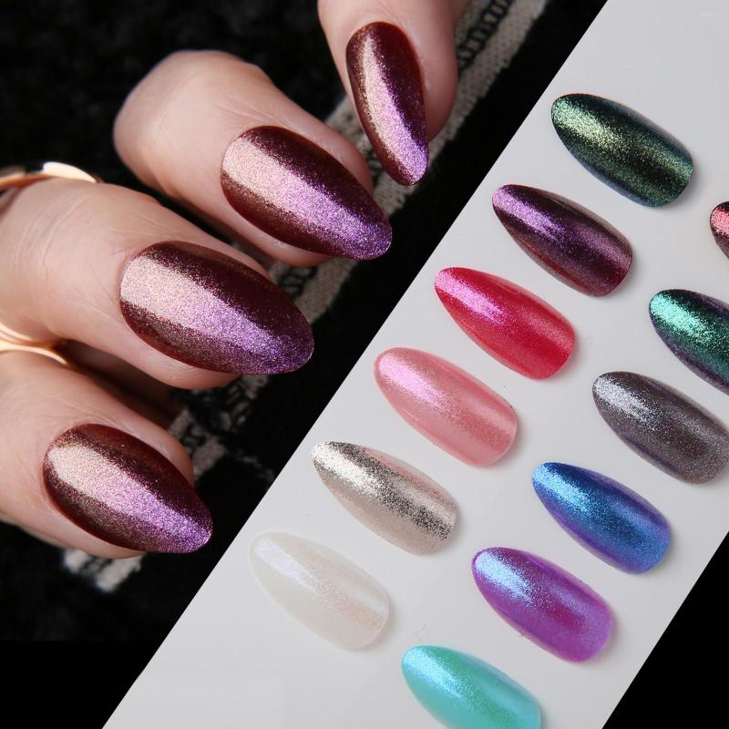 

False Nails Dark Purple Color Almond Press On Short Galaxy Fake Stiletto Chrome Artificial Thicken Tip Reuse, 102a-1024g