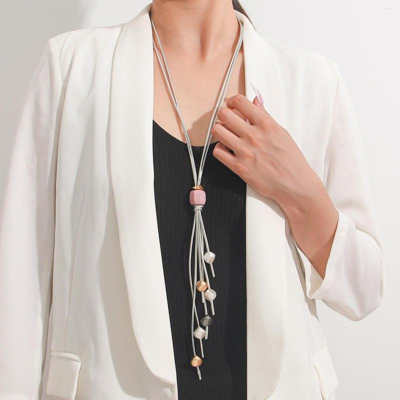 

Pendant Necklaces ALLYES Irregular Geometric Metal Beads Leather Necklace For Women Vintage Long Tassel Sweater Dress Chains Jewelry