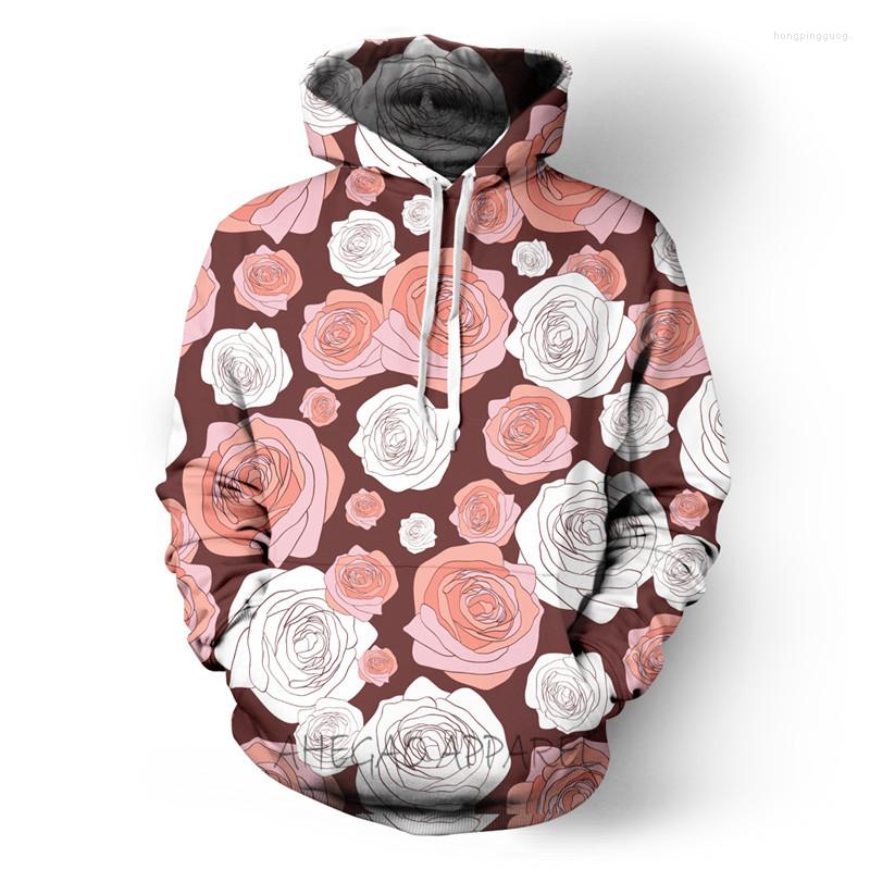 

Men's Hoodies Pink Rose Hoodie Harajuku Tropical Style Pullovers Hipster Hip Hop Streetwear Black White Sweatshirts Punk