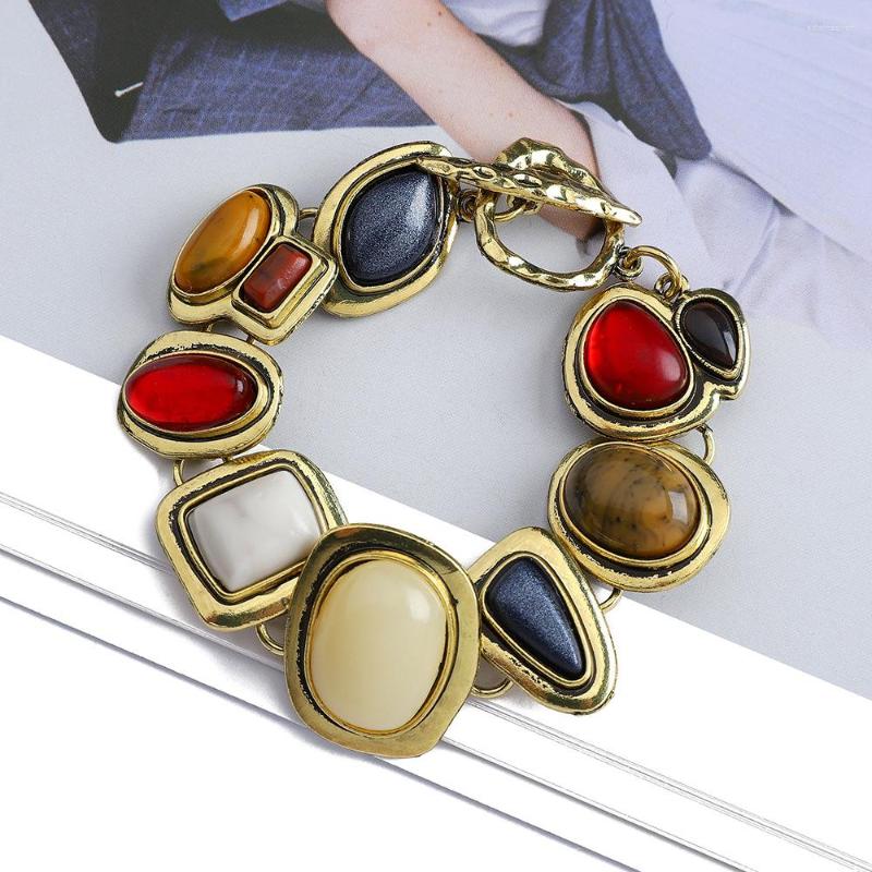 

Charm Bracelets Big Vintage Exaggerated Colorful Acrylic Stones Beaded Charms Fashion Gold Bangles Bracelet Street Trendy Jewelry
