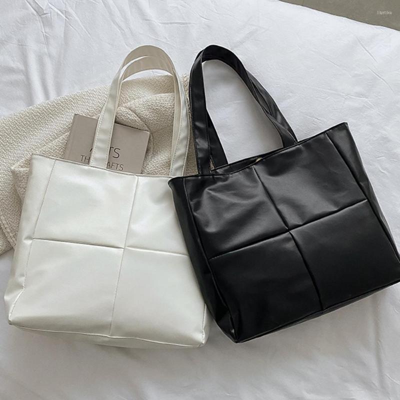 

Evening Bags Quilted Women's Bag PU Leather Shoulder Cotton Padded Handbags Lady Lattice Top-handle Large Capacity Clutches, White