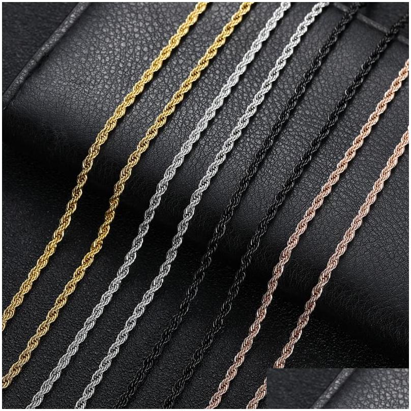 

Chains Mens Gold Necklaces Stainless Steel Twist Chain Titanium Black Sier Hip Hop Necklace Jewelry M Drop Delivery Pendants Dhmep