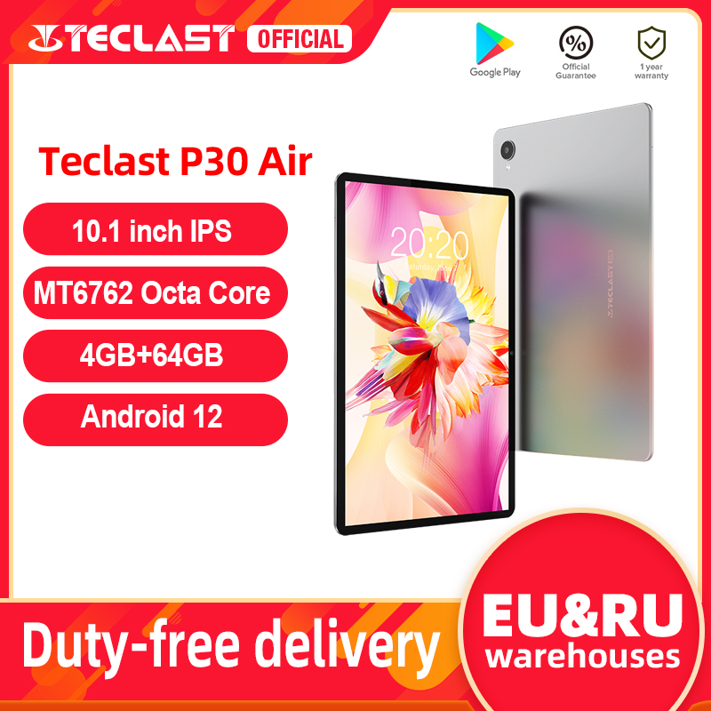 

Teclast P30 Air Tablet PC 10.1 Inch IPS Android 12 4GB RAM 64GB ROM MT6762 Octa Core 4G Network GPS, Silver