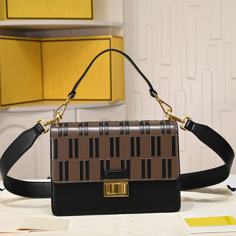 

Flap Messenger Bag Black Leather Handbag Purse Embossed Letter Crossbody Bags Patchwork Color Fashion Clasp Lock Inner Pocket Detachable Shoulder Strap Totes
