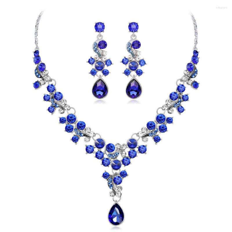 

Necklace Earrings Set Fashion Water Drop Rhinestone Bridal Wedding Jewellery Sets For Women Flower Beads Jewelry Party, Picture shown