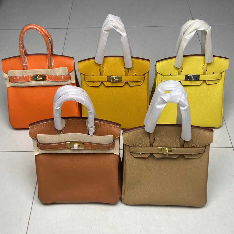 

Designer Handbag Birkin Hand-stitched French wax thread with lychee pattern TOGO calfskin second hair fashion versatile women's bag, Amber