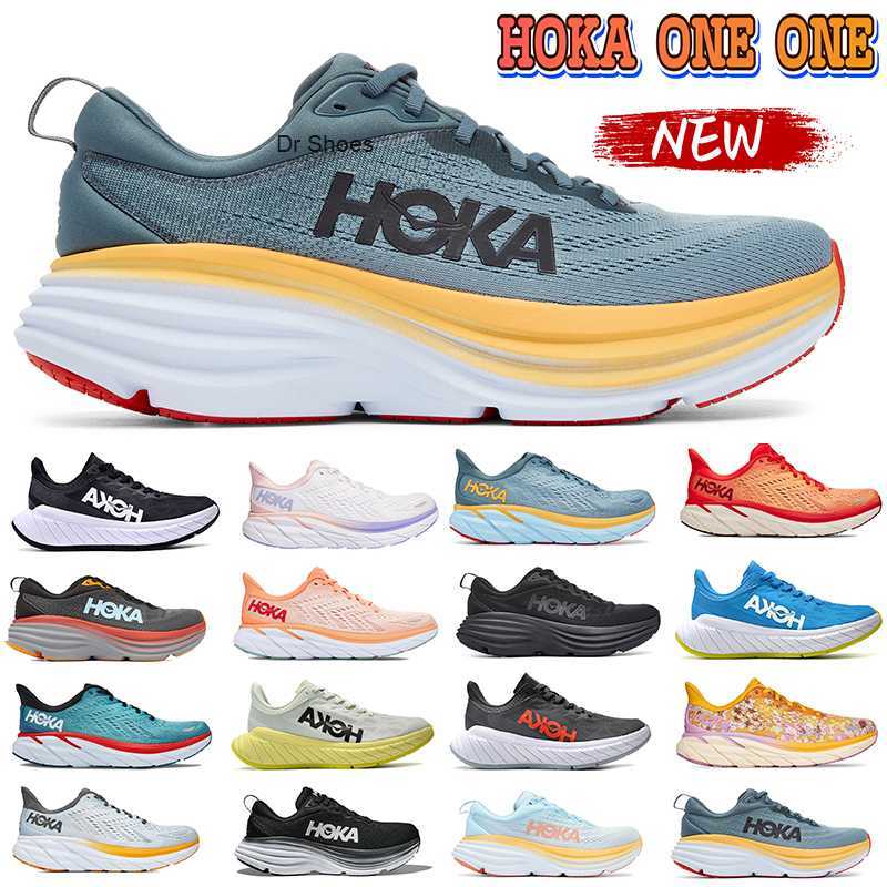 

2023 Hoka One Bondi 8 Running Shoes mens sneaker Hokas Shoe Triple black White Goblin Blue Lilac Marble Designer Men Women Sports Sneakers, #4- shell coral peach parfait