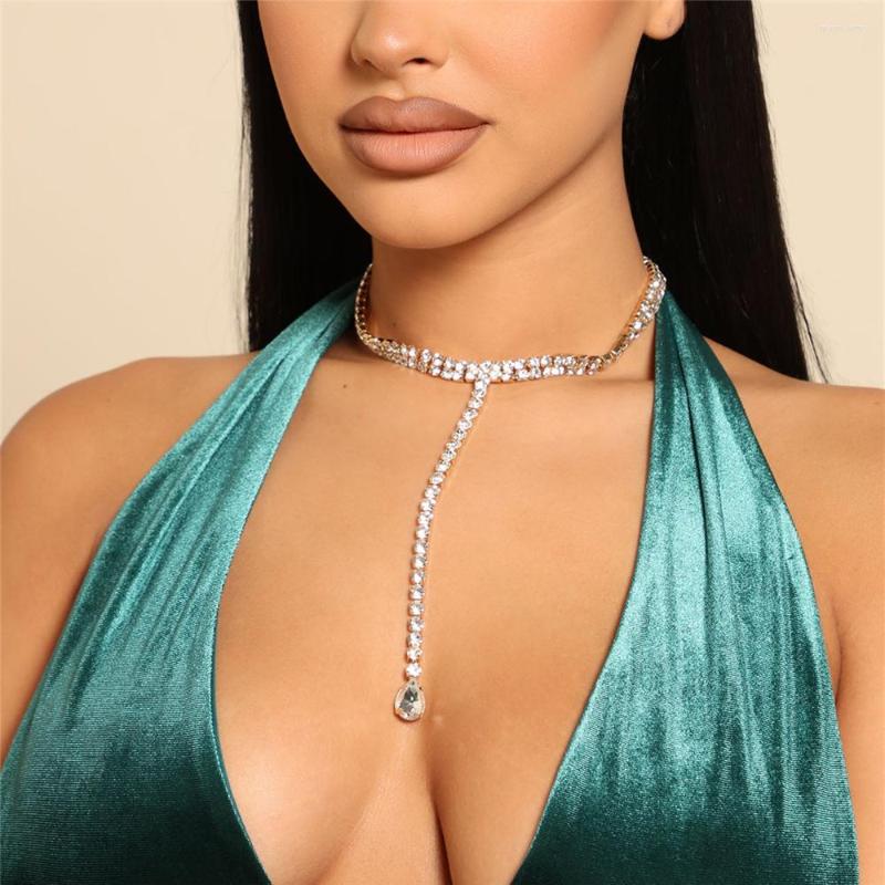 

Choker INS Fashion Rhinestone Y Shape Long Tassel Necklace Ladies Party Dinner Super Sparkling Crystal Pendant Clavicle Chain Jewelry