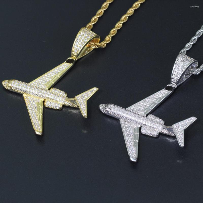 

Pendant Necklaces Brass CZ Aircraft Plane Shape Pendants Iced Out Hip Hop Necklace For Men And Women Gold Color