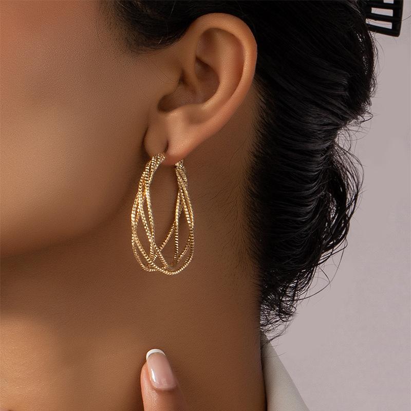

Hoop Earrings & Huggie Ins Trendy Gold Metal Textured Flower Minimalism Hip-hop Rock Geometric Punk Korean Fashion Women Party JewelryHoop