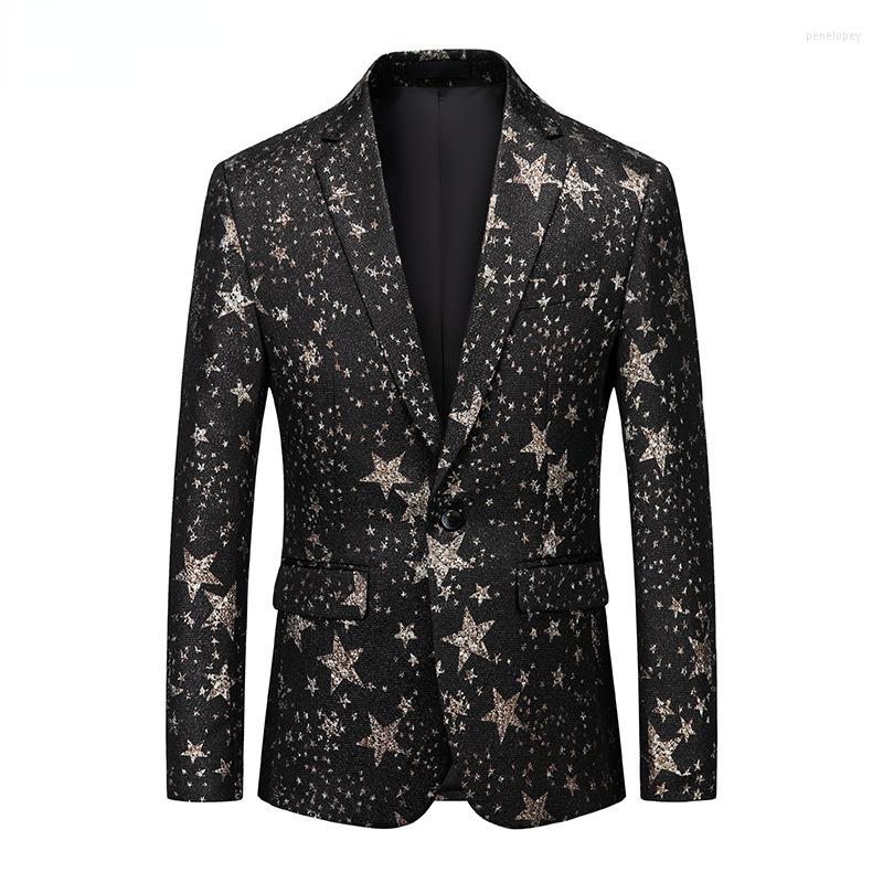 

Men's Suits Stylish Star Pattern Suit Jacket Men One Button Notched Lapel Blazers Mens Party Prom Wedding Groom Tuxedo Costume Homme, Black