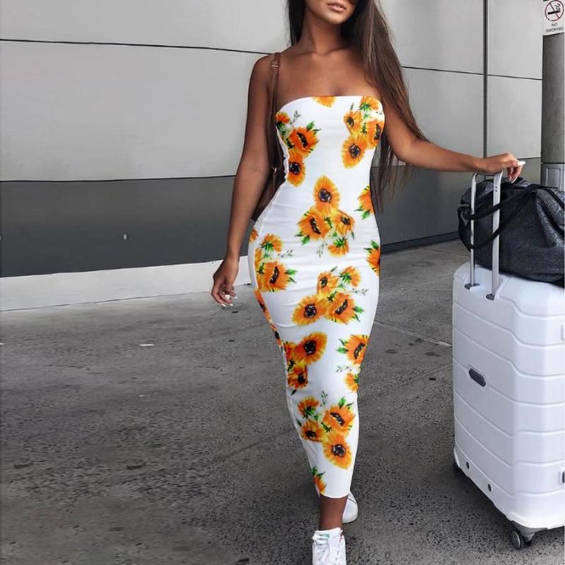 

Casual Dresses Ladies Spring And Summer Strapless Sexy Dress Fashion Wave Stripe Print Mid-length Tight-fitting, Black