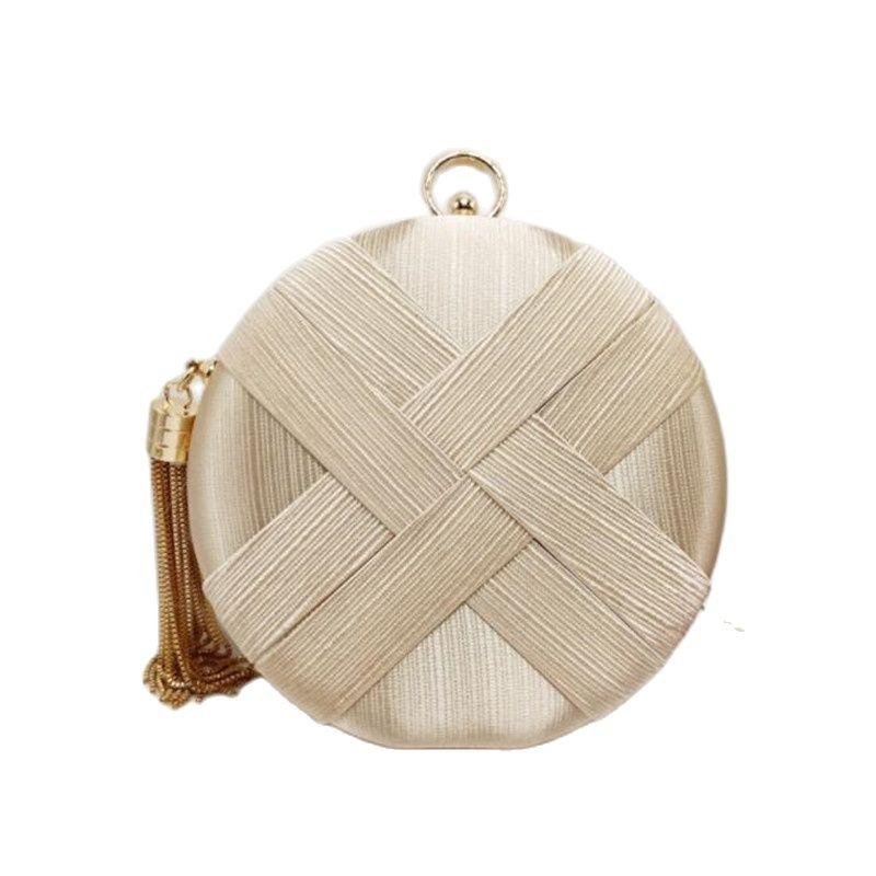 

Evening Bags High Quality Knot Round Shaped Silk Clutch Wallets Tassel Banquet For Ladies Drop MN1317Evening, Gold