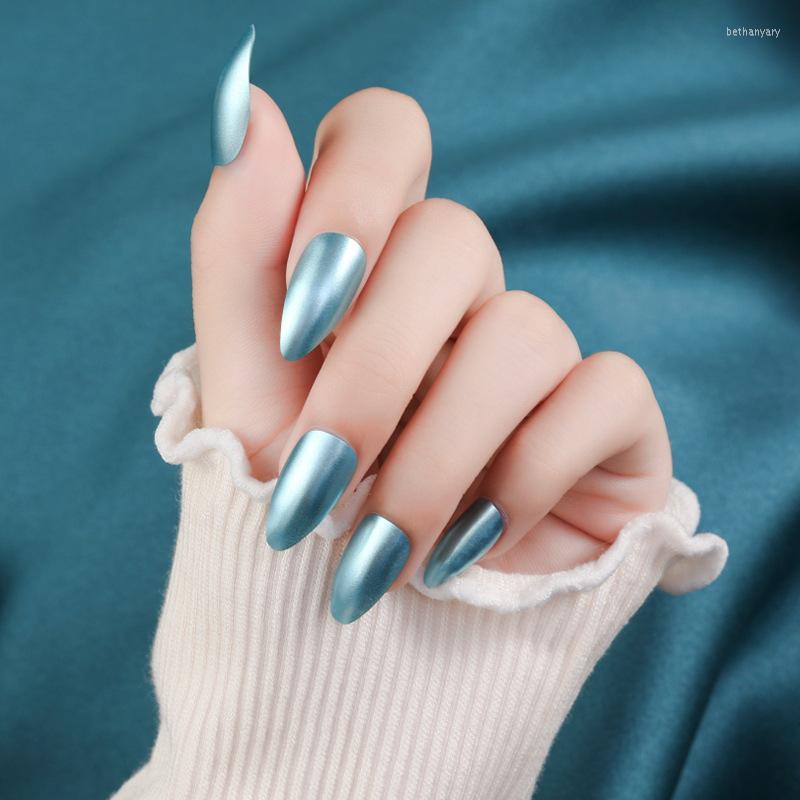 

False Nails 1 Sets 24 Pieces/Set Metallic Reflection Effect Almond Shape Full Cover 10 Sizes Nail Tips Perfect For Night Out, 01-15 ( 1 set )