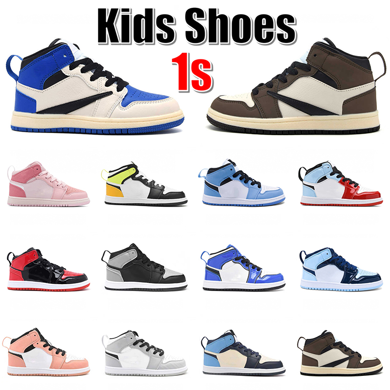 

Kids Jumpman 1 Basketball Shoes Toddler Infants 1s Sneakers Cactus Jack Mocha Fragment Digital Pink Obsidian Bred Patent Big Boys Girls Children Baby Trainers 25-35