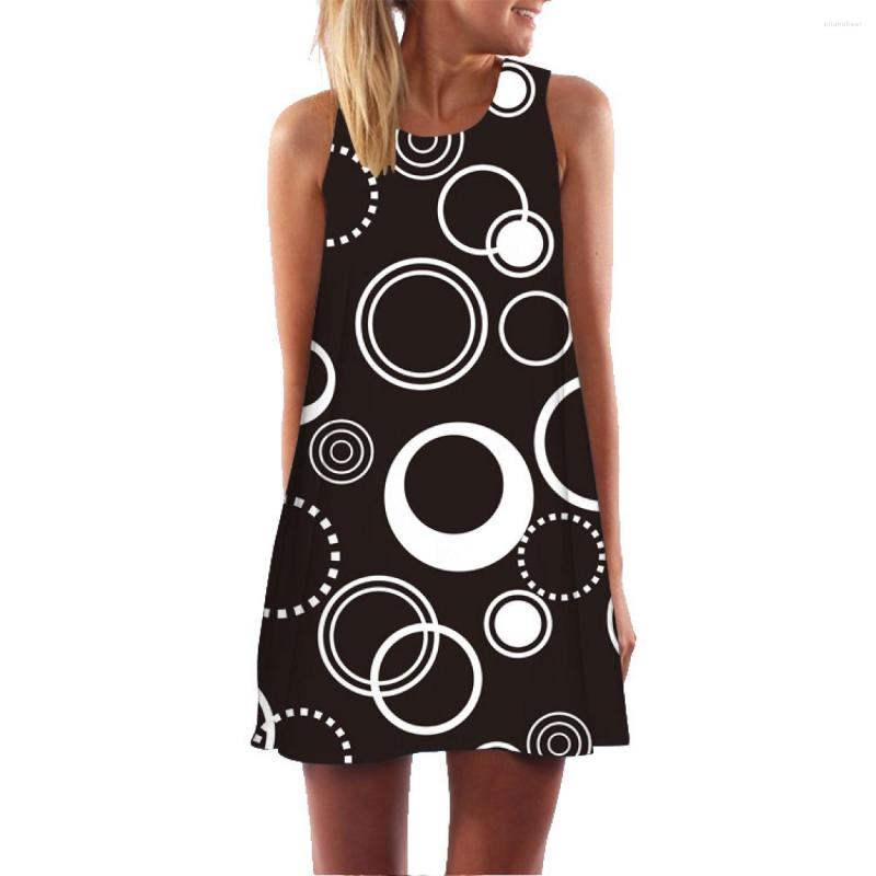 

Casual Dresses 2023Summer Women Black Beach Dress Large Dots Sleeveless Ruffles Hem Straight Sundress Lady Cute Midi Tank Floral, 2122