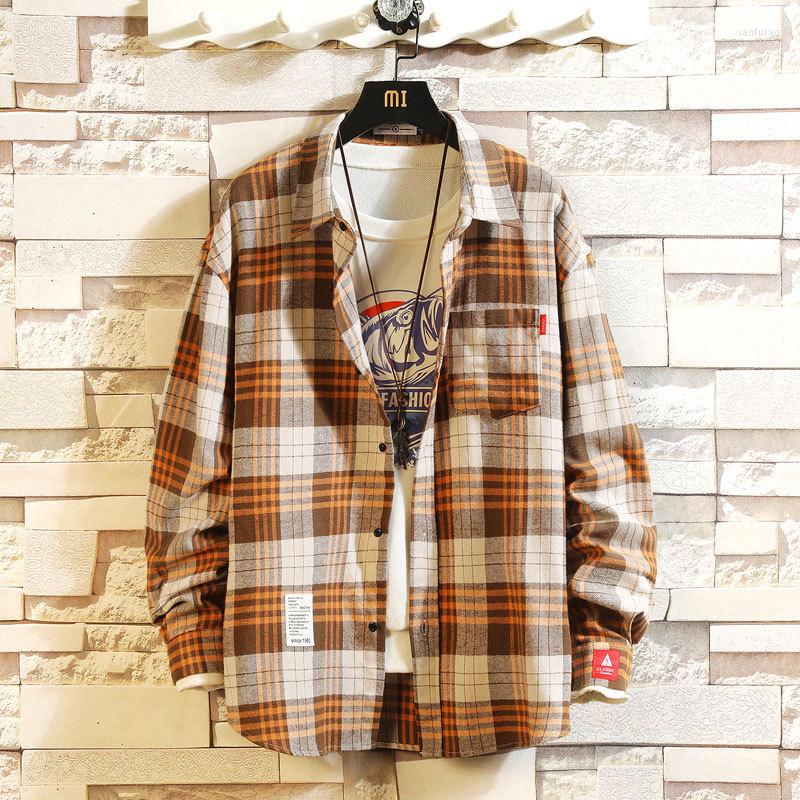 

Men's Casual Shirts Men's Plaid Long-sleeved Shirt Fashion Pocket Lapel, Yellow