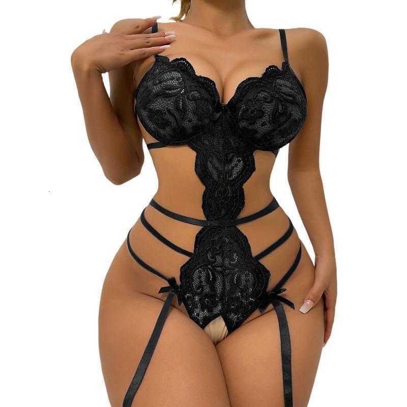 

Sexy new lace transparent seduction Jumpsuit pajamas Open fork and exposed breast Woman