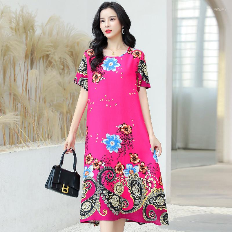 

Casual Dresses Women Summer O-neck Loose Style Print Short Sleeve Beach 2023 Long Dress, Color 15