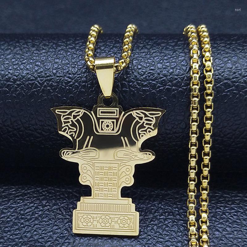 

Pendant Necklaces Lion Cross Stainless Steel Necklace Gold Color Big Long Persian Empire Chain Jewelry Joyeria N2264S07