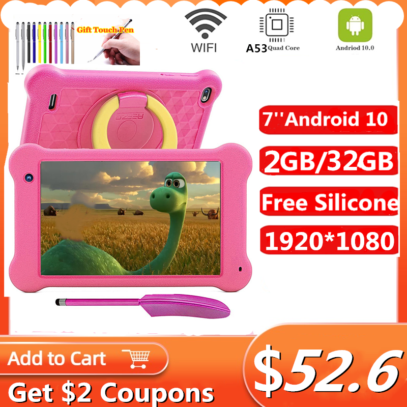 

Hot Sales 7 INCH Android 10 TK701 Kid Tablet pc 2GB RAM 32GROM Gift Silicone Case Quad Core 1920*1080 IPS ScreenWIFI Type-C Stylus, Black