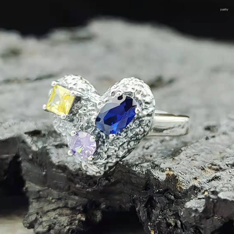 

Cluster Rings 925 Sterling Silver Girl Women Wedding Ring Jewelry Gift Heart Cute A6054