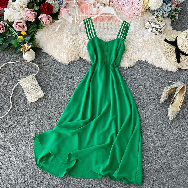 

Casual Dresses Vintage Boho 2023 Sexy Midi Long Dress Women Elegant Summer Party Robe High Waist A-line Beach Holiday Green/Pink, Black
