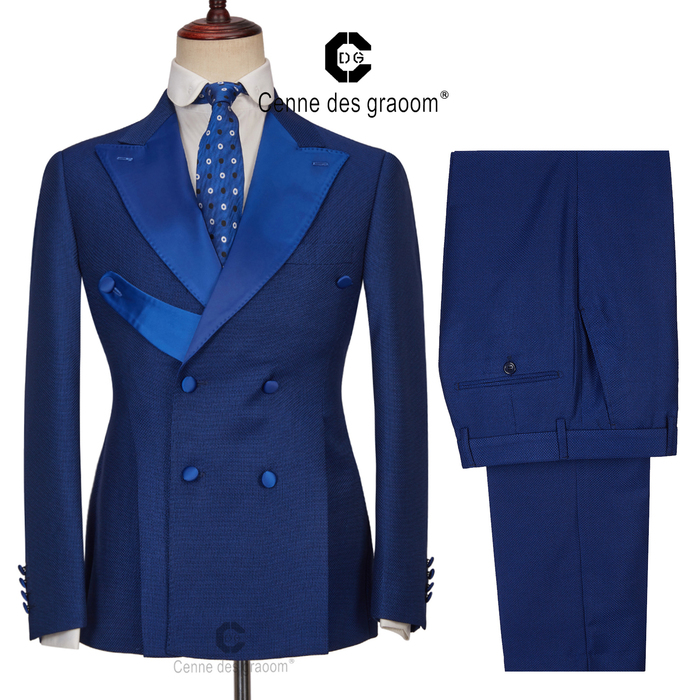 

Men's Suits Blazers Cenne Des Graoom Men Suits Double Breasted Tailor-Made Lapel Royal Blue 2 Pieces Blazers Pants Groom Wedding Party 230313