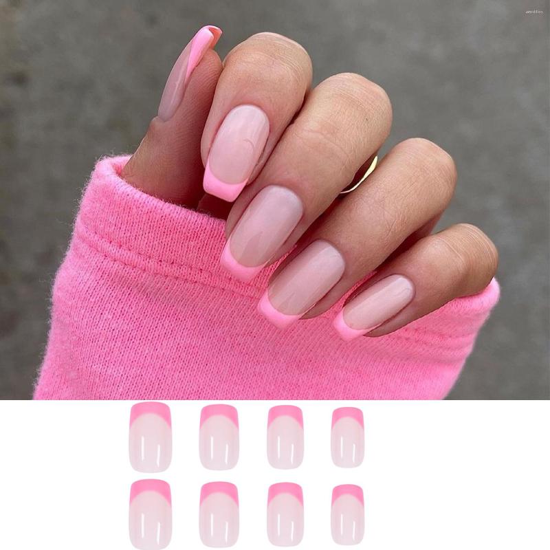 

False Nails 24pcs/Box Detachable Pink French Wearable Fake Full Cover Nail Tips