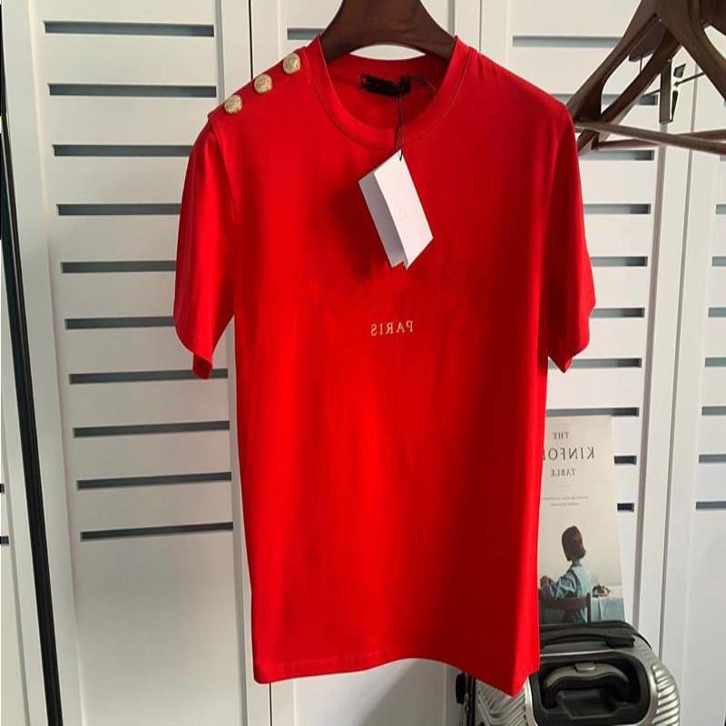 

T Shirts Mens T Shirt Designer Shirts for Man Designer Woman Tee Top Button Womens Clothes Short Sleeve Black Summer Red Hip Hop Polo Dgds, Pink2(gold letter button)