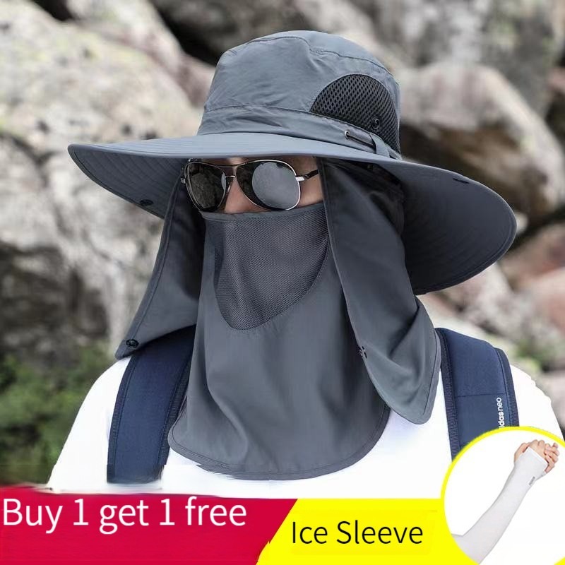 

Fisherman Hat Large Brim Face and Neck Protection Anti-UV Men Summer Visor Hat Fishing Cap for Outdoor
