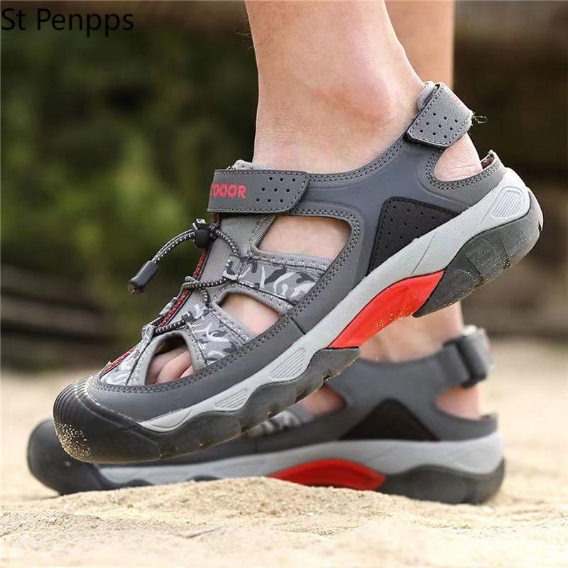 

Sandals Classic Summer Men Fashion Large Size Beach Breathable Casual Flat Outdoor Non-slip Wading ShoesSandals, Black