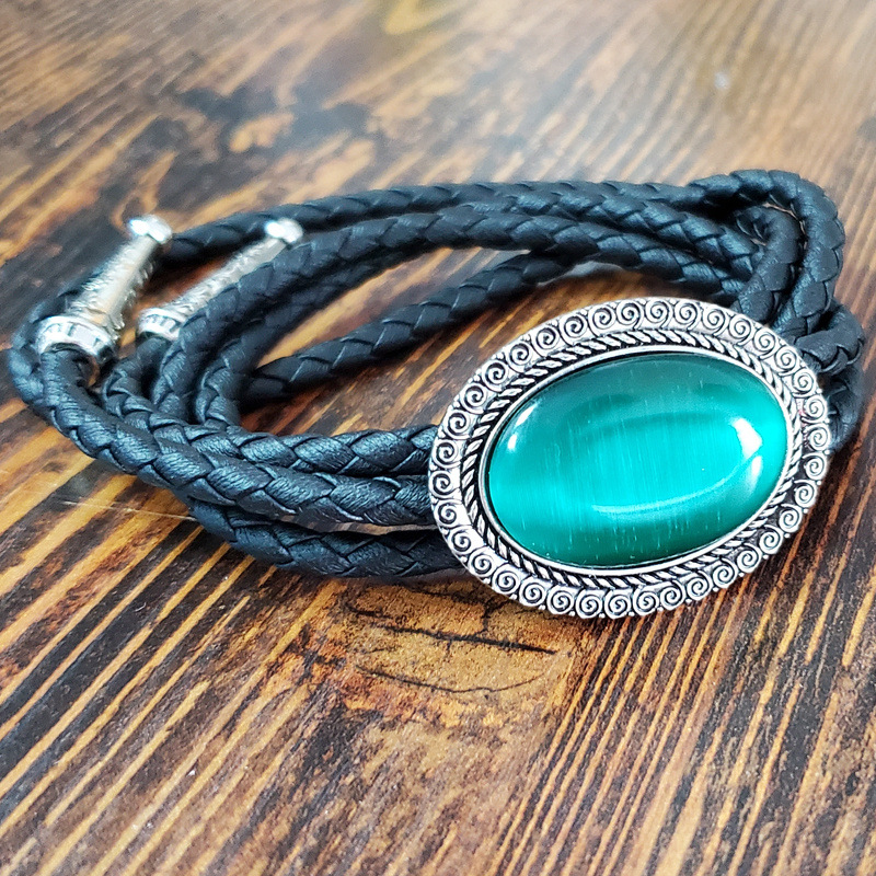 

Agate Gem Bolo Ties Retro Style Collar Hide Rope Fashion Jewelry Decoration Men Women Wearing 2Pcs/lot
