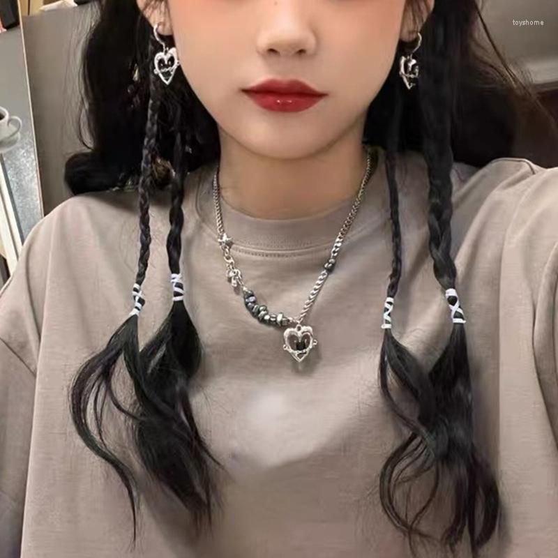 

Pendant Necklaces Harajuku Y2k Accessories Egirl Punk Love Heart Black Crystal For Women Girls Gift Party Dancing Korean Jewelry