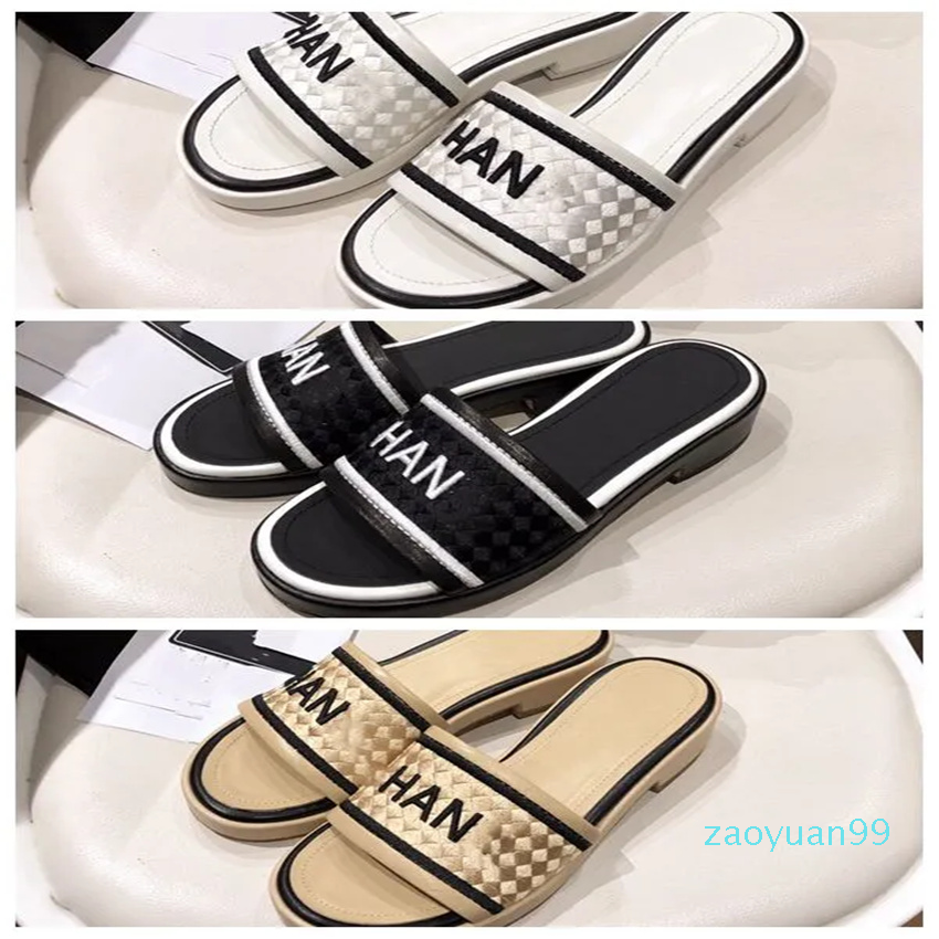 

Embroidered Woven Slippers Spring and Summer New Color-blocked Alphabet Rhombus Home Style Slippers