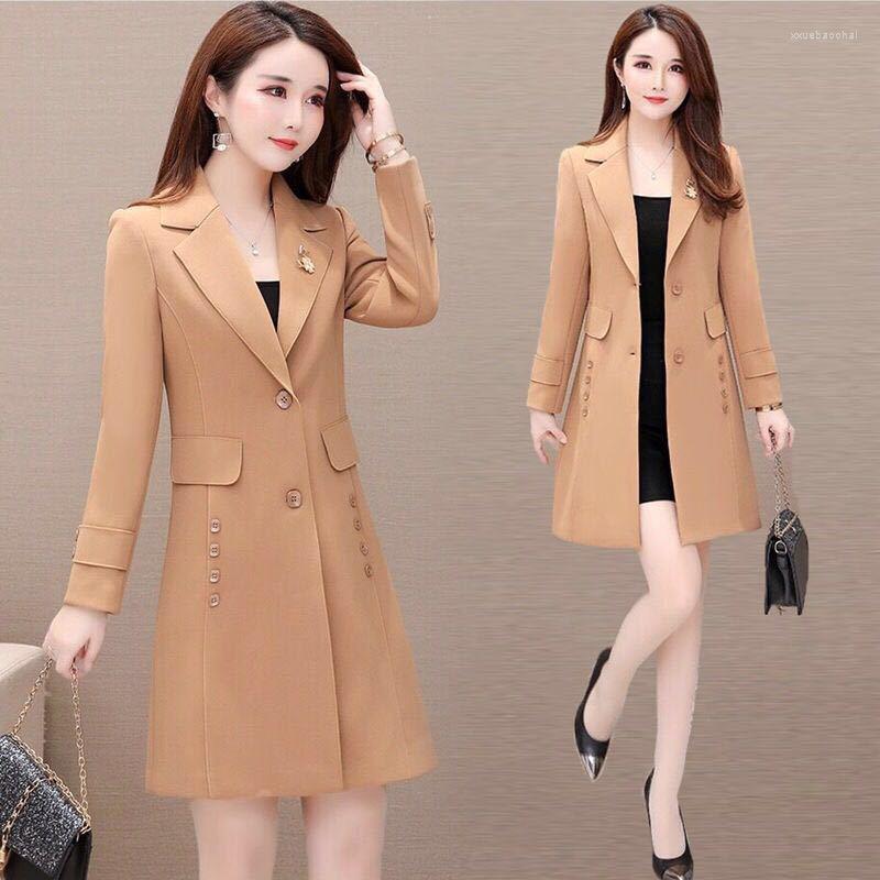 

Women's Trench Coats Spring Autumn 2023 Windbreaker Women Jacket Mid Long Slim Female Coat Loose Sleeve Outerwear Tops Overcoa, Brick red