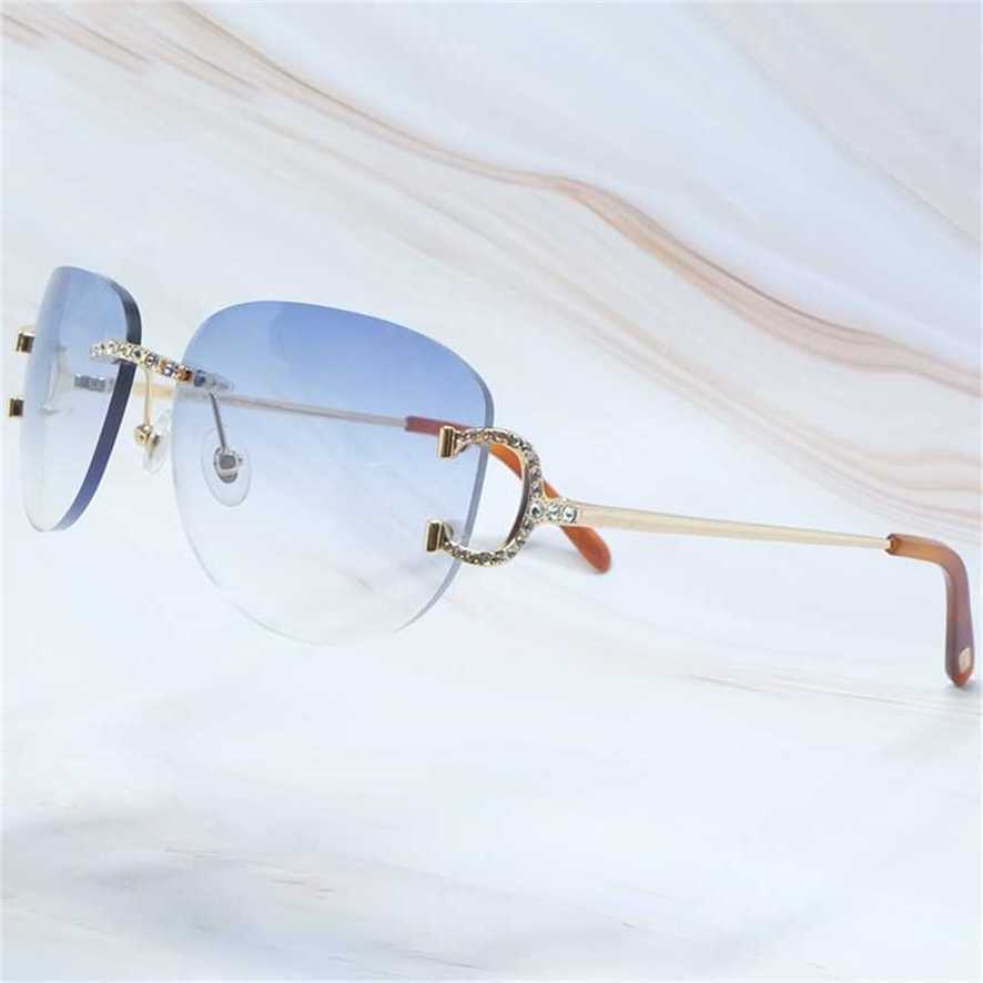 

Rhinestones Sunglasses Men Rimless Ploit Big Carters Eyewear Hiphop Shades Summer Wire Glasses Lentes De Sol