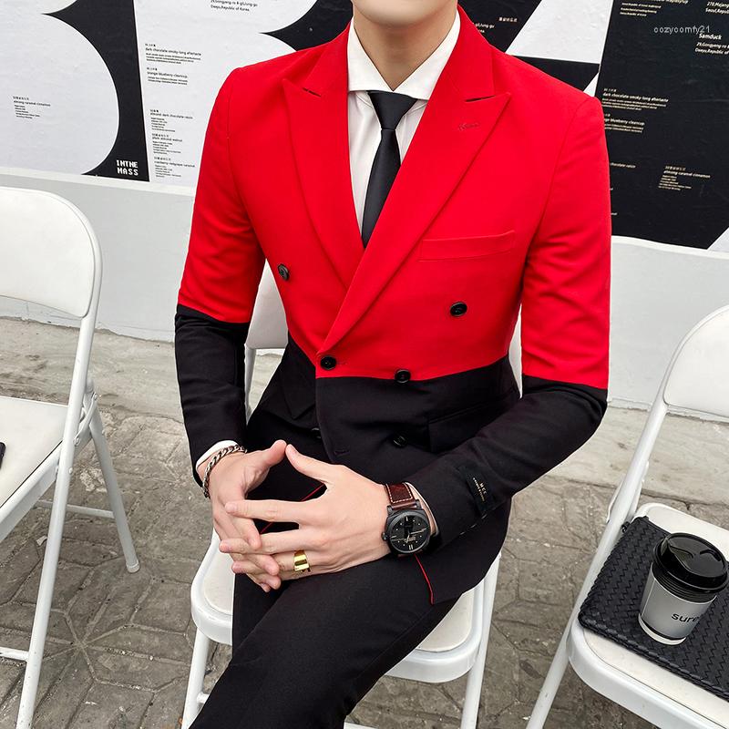 

Men's Suits Terno 2023 Stitching Contrast Color Mens Party Streetwears Men Slim Suit Stage Tuxedo Designer Double-Breasted, White blazer only