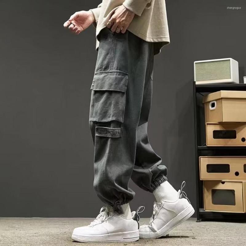 

Men's Pants Chic Summer Trousers Soft Breathable Men Cargo Drawstring Casual Garment, Brown