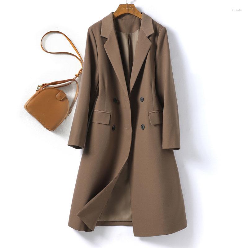 

Women' Suits Suit Women' Middle-length 2023 Autumn Loose Casual British Style Fashion Double-Breasted Office Blazer Female Jacket, Black