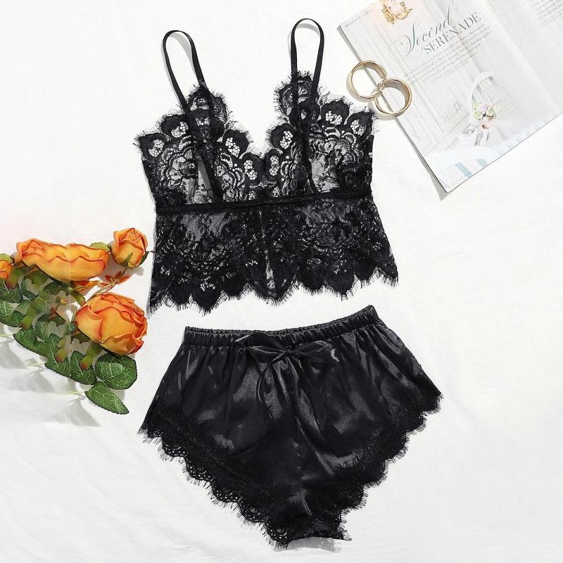 

Bras Sets Lingerie For Sexy Women Pajamas Satin Underwear Lace Sleepwear Silk Bridal, Wine