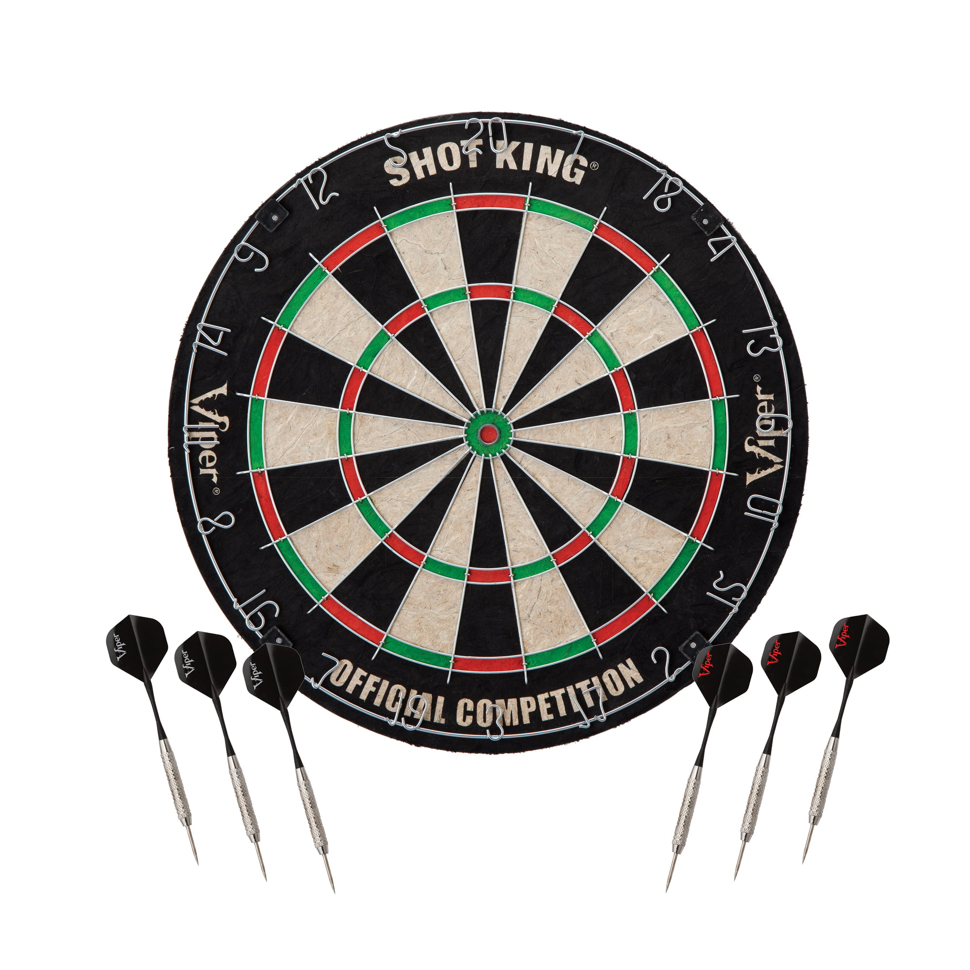 

Viper Shot King Regulation Bristle Steel Tip Dartboard Set with Staple Free Bullseye Galvanized Metal Spider Wire High Grade Compressed Sisal